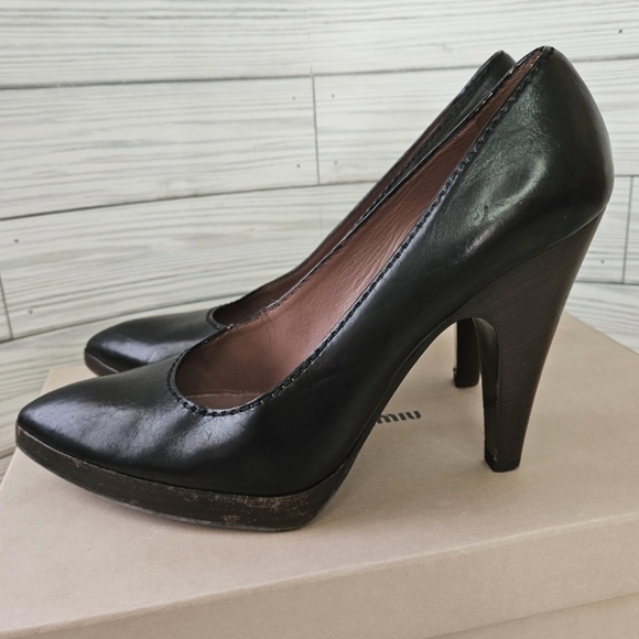 Miu Miu Soft Lux Leather Pointed Toe Heels in Nero Black EU Sz 38 1/2 US Sz 8 - Picture 7 of 13